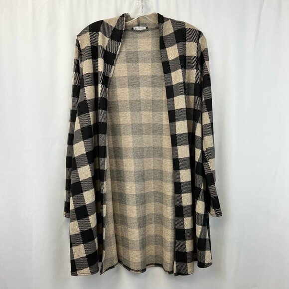 Bombom Womens Cardigan Sweater Black Buffalo Plaid Long Sleeve Open Front Small - Picture 1 of 11